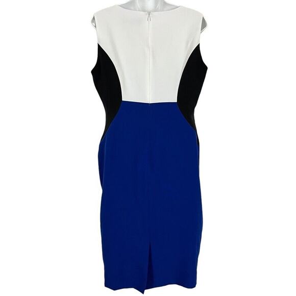 Evan Picone Black Label Womens Blue Cobalt Colorblock Sheath Career Dress sz 12 - Picture 14 of 16